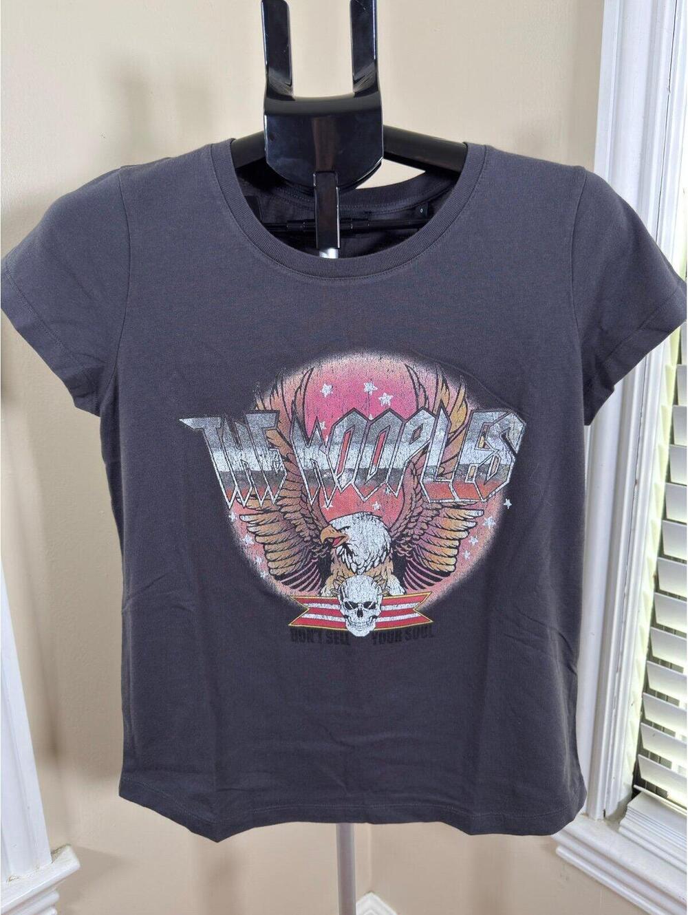 The Kooples Women’s XS Baby Tee Graphic T-Shirt‎ Size 0 Charcoal/Black